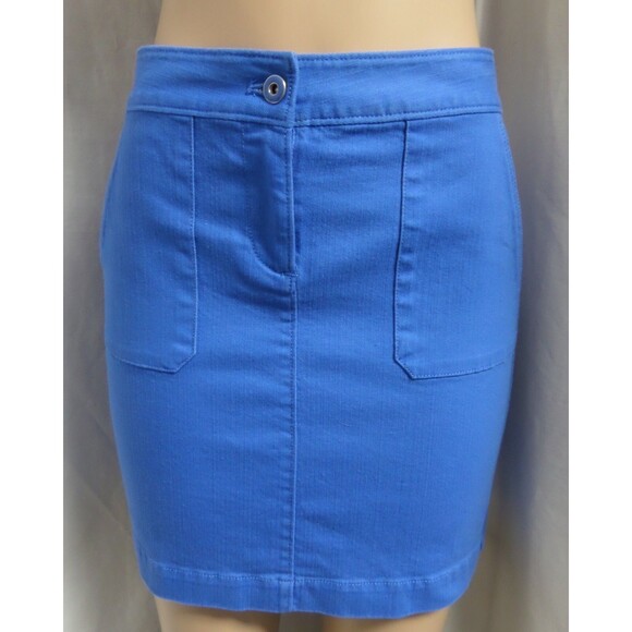 LOFT BLUE DENIM PATCHED POCKETS CAREER CASUAL STRAIGHT MINI SKIRT SIZE: 2 NEW - Picture 2 of 4